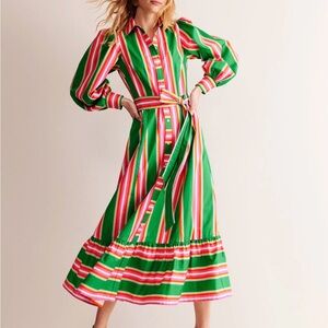 Boden Striped Cotton Midi Shirt Dress Belted Size 2
